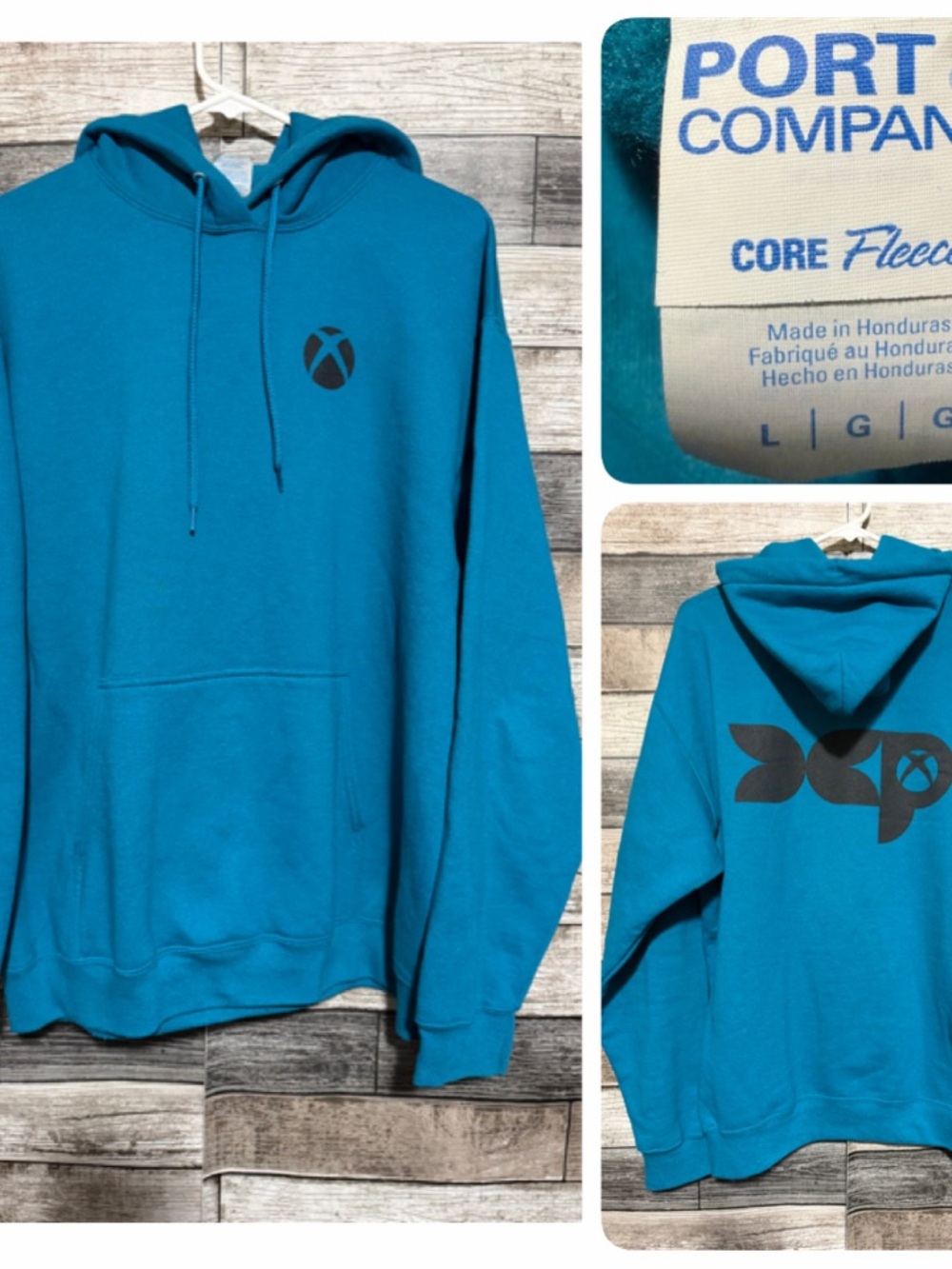 Port Company XBOX Experiences & Platforms Hoodie Size L Teal Blue Fleece
